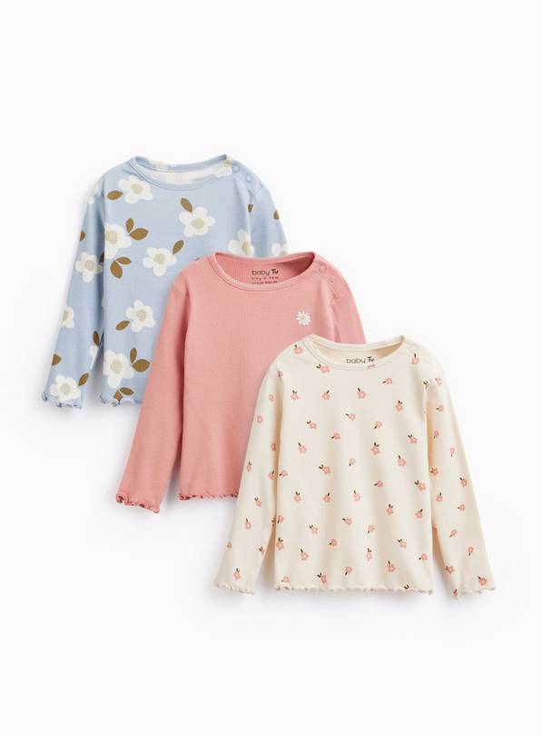 Floral Ribbed Long Sleeve Tops 3 Pack 6-9 months